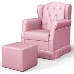 Poltrona de Amamentação Balanço e Puff Lucy Z39 Sintético Rosa - Mpoze