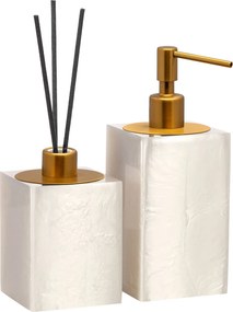 Conjunto Banheiro Duo Quadrado Resina - Madrepérola - Ouro Escovado  Madrepérola - Ouro Escovado