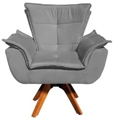 Kit 2 Poltronas Decorativas Base Giratória Giromad com Puff Opla Suede