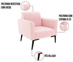 Poltrona Pés Villach Marisa Suede - Rosa Bebê