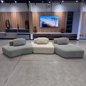 Sofá Ilha Sala de Estar 2 Módulos e Chaise Dakota Encosto Almofadas Soltas Bouclê Rústico Cinza/Greige G33 - Gran Belo