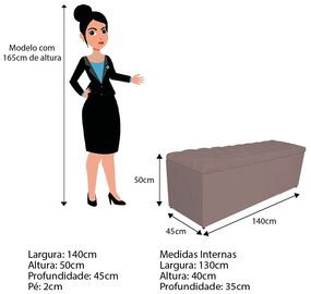 Calçadeira Estofada Liverpool 140 cm Casal Linho Rosê - ADJ Decor