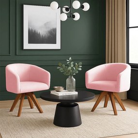 Poltrona Sala Base Giratória Madeira Kit 2 Arielle Suede D03 - D'Rossi - Rosa Bebê