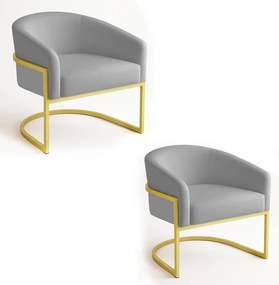 Poltrona Sala Decorativa Industrial Dourada Kit 2 Arielle Suede D03 - D'Rossi - Cinza