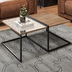 Mesa de Centro com Espelho Pés Metálicos Estilo Industrial Loft D09 De