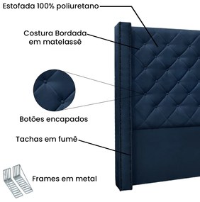 Cabeceira Cama Box Casal Queen 160cm Vicenza Suede Azul Marinho - Sheep Estofados - Azul escuro