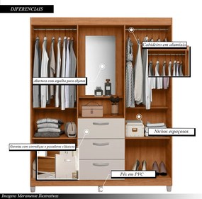 Guarda Roupa Prímor 154,8cm com Penteadeira Espelho e Gavetas  MDP Freijo/OffWhite G11- Gran Belo