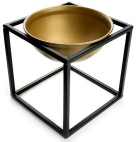 Cachepot em Cerâmica Dourado com Base de Metal Preto 21cm - D'Rossi