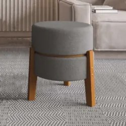 Puff Redondo Decorativos 38cm Pés Madeira Nilo Boucle Cinza E05 - Mpoz