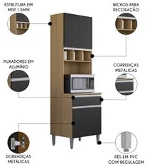 Paneleiro Torre Quente 4 Portas Com Adega Andréia Preto/Amêndoa - AJL