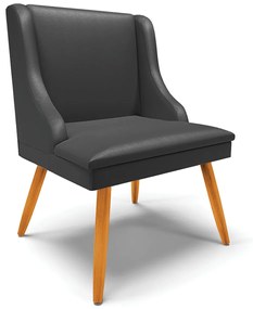 Cadeira Decorativa Sala de Jantar Pés Palito de Madeira Firenze PU Preto Fosco/Natural G19 - Gran Belo