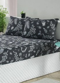 Jogo de Cama Malha Floral Preto Casal 3 Peças