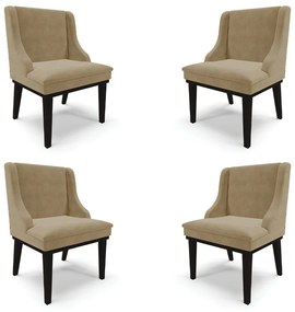 Kit 4 Cadeiras Decorativas Sala de Jantar Base Fixa de Madeira Firenze Suede Nude/Preto G19 - Gran Belo
