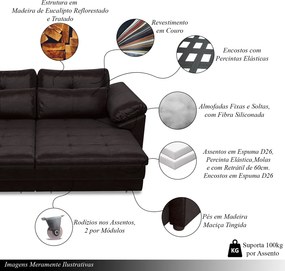 Sofá Retrátil Manual Sala de Estar Nolan Bipartido 297cm Conforto Premium em Couro Wine Vinho G58 - Gran Belo