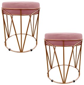 Kit 02 Puffs Multiuso com Mesa Babu 2 em 1 Suede Base Cobre D'Rossi - Rose