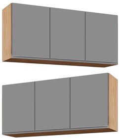 Kit 2 Armários Aéreo de Cozinha Lavanderia 03 Portas Tina Castanho e Cinza 120 cm - D'Rossi