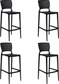 Kit 4 Banquetas Bar Alta Tramontina Safira Preta Empilhável em Polipropileno