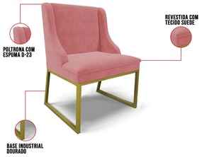 Cadeira Sala de Jantar Industrial Dourado Kit 4 Liz Suede D03 - D'Rossi - Rose