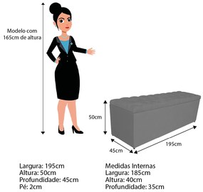 Calçadeira Estofada Liverpool 195 cm King Size Linho Chumbo - ADJ Decor