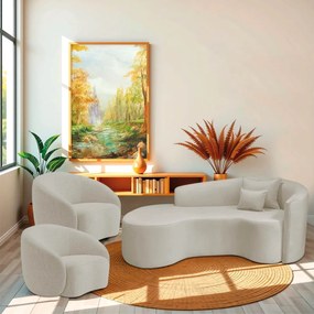 Kit Recamier Curvo Sala de Estar Inglaterra 200cm Lado Esquerdo e 2 Poltronas Orgânica Luxo Amore Linho