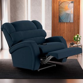 Poltrona do Papai Sala de Cinema Reclinável Kylie Controle Power Elétrico USB Veludo Azul G23