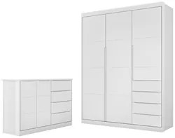 Jogo de Quarto Infantil Guarda Roupa e Cômoda Pérola Branco - Phoenix