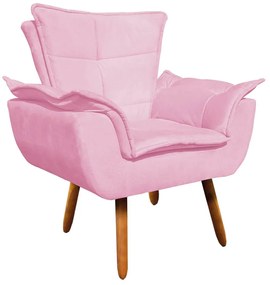 Namoradeira e 2 Poltronas Pé Palito Castanho Opala Suede Rosa Bebê D03 - D'Rossi