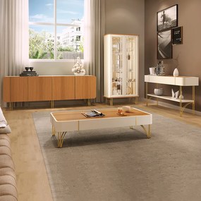Conjunto 1 Cristaleira 1 Buffet 1 Aparador e 1 Mesa de Centro Texas/Virginia/Rennes Off White/Cinamomo G26 - Gran Belo