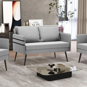 Namoradeira 02 Lugares Mari Suede Cinza Pés Palito de Ferro - D'Rossi