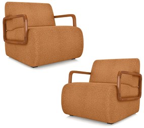 Kit 2 Poltronas Decorativa Sala de Estar Odessa Braços em Madeira Bouclê Terracota G33 - Gran Belo
