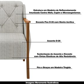 Poltrona Namoradeira Decorativa 2 Lugares Braços em Madeira Hand Linho Cru G45 - Gran Belo