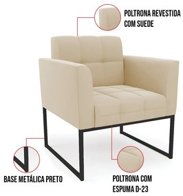 Kit 1 Sofá Namoradeira e 1 Poltrona Elisa Suede Base Metálica Industrial Preto D03 - D'Rossi - Bege