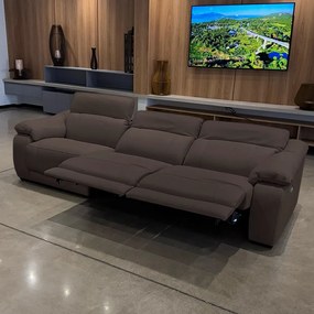 Sofá Elétrico Sala de Estar Reclinável Concepción U076 308cm Modulado Botão Elétrico Couro Marrom G49 - Idea Relax By Natuzzi Group