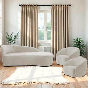 Kit Divã Recamier Orgânico França 160cm Lado Direito e 2 Poltronas Amore Linho