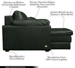 Sofá Decorativo Piece Bipartido Retrátil Sala de Estar 250cm Couro Verde G58 - Gran Belo