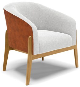 Poltrona Decorativa Base Madeira Stella PU Nozes/Bouclê D03 - D'Rossi - Off White