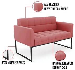 Kit 1 Sofá Namoradeira e 2 Poltronas Elisa Suede Base Metálica Industrial Preto D03 - D'Rossi - Rose