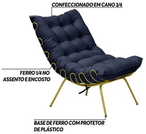Kit 2 Poltronas Decorativas Sala de Estar Abel Base de Ferro Dourada Veludo Azul G41 - Gran Belo
