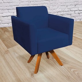 Poltrona Giratória Marisa Suede Base Madeira MM30 D03 - D'Rossi - Azul Marinho