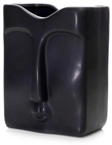 Vaso Decorativo Rosto em Cerâmica Retangular Preto 17x10 cm - D'Rossi