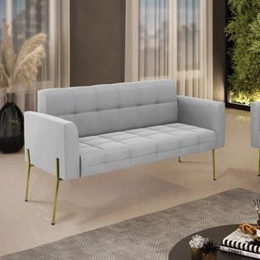 Sofá Namoradeira 2 Lugares Pé de Ferro Dourado Elisa Suede D03 - D'Rossi - Cinza