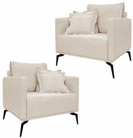 Kit 2 Poltronas Decorativas Pés em Aço Stagno Linho Pérola G63 - Gran Belo
