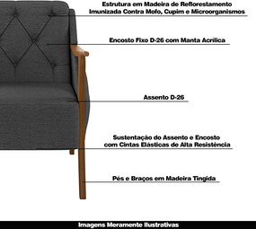 Poltrona Namoradeira Hand 2 Lugares Braços em Madeira Linho Chumbo G45 - Gran Belo