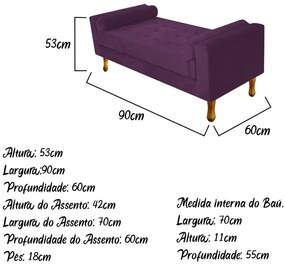 Recamier Baú Félix Solteiro 90cm Suede Roxo - ADJ Decor