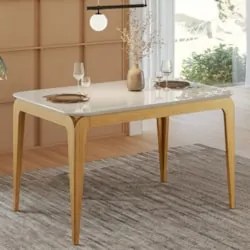 Mesa de Jantar Retangular 160cm 6 Lugares Yuma Ypê/Off N02  - Mpozenat