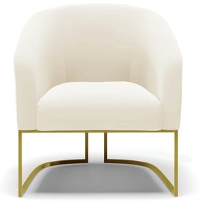 Poltrona Decorativa Industrial Dourada Stella Veludo Bege D03 - D'Rossi
