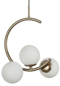 Pendente Astral 42,5X30X23Cm 3Xg9 Globo Ø12Cm - Usina 16940/3 (OL-F / DR-PV - Verde Oliva Fosco / Dourado Brilho Polido Verniz, TRANSPARENTE)