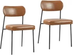 Cadeira Jantar Estofada Pé Metal Preto Kit 2 Lavy Sintético Amarula S0