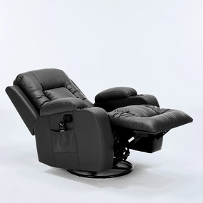Cadeira com Massagem Poltrona do Papai Giratória Reclinável Manual Austin Aquecimento PU Preta G94 - Gran Belo