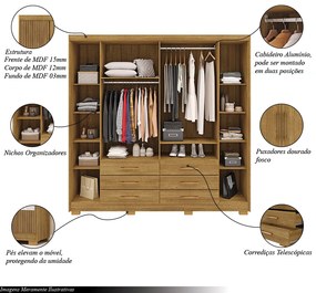 Guarda Roupa Dunas Casal 6 Portas de Bater 6 Gavetas MDF Nature G98 - Gran Belo